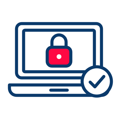 Illustration of a laptop with a red padlock on the screen and a checkmark inside a circle in the bottom right, symbolizing secure or protected computer access—perfect for representing the Premium Installation of an SSL Certificate from Trustico® Online Security.